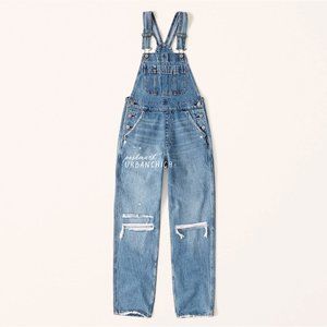 NWT ABERCROMBIE High Rise Denim Jean Overalls Ripped Medium Blue size S